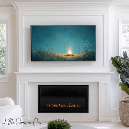 Night Campfire Frame TV Art displayed on a TV