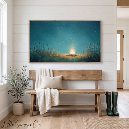 Night Campfire Frame TV Art displayed on a TV