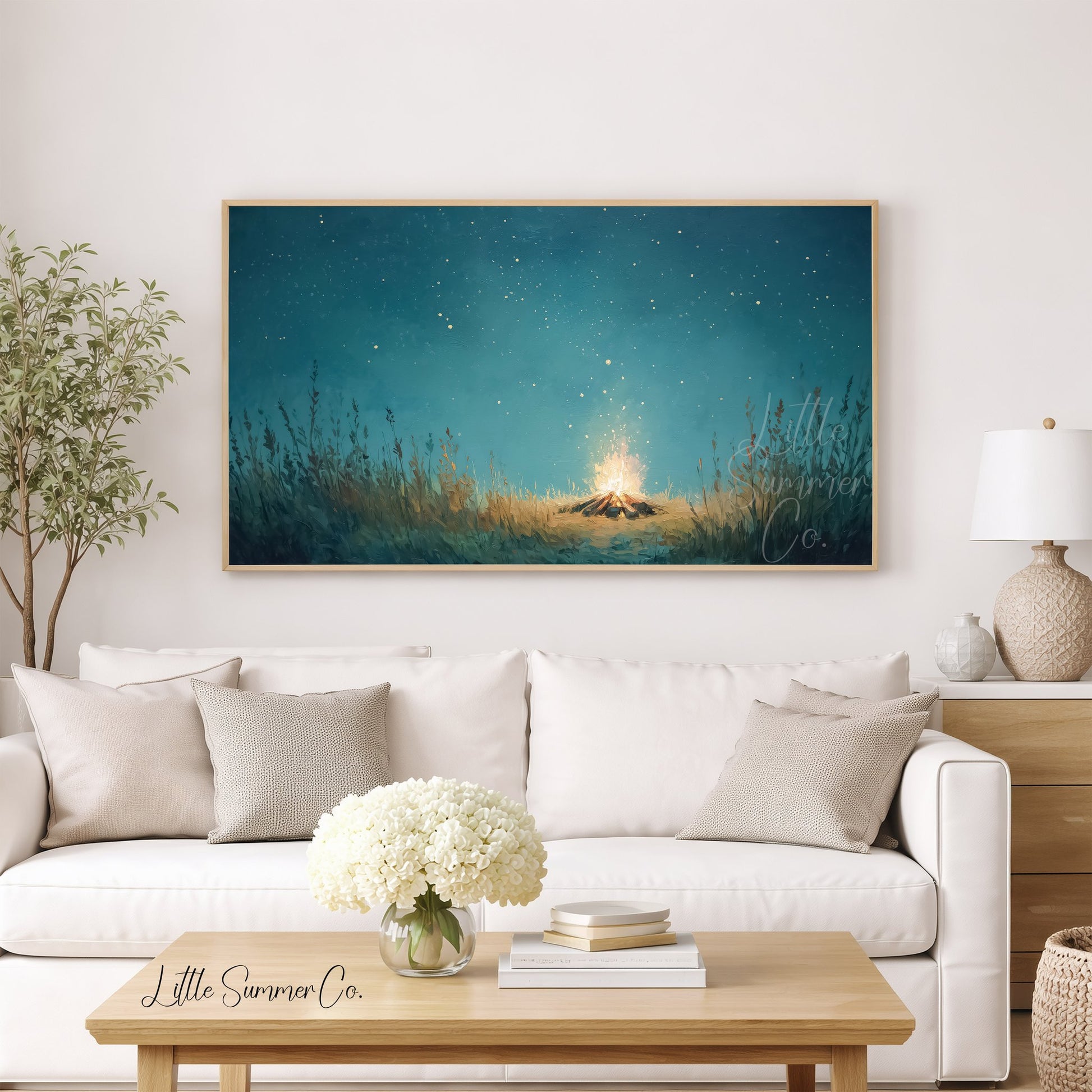Night Campfire Frame TV Art displayed on a TV