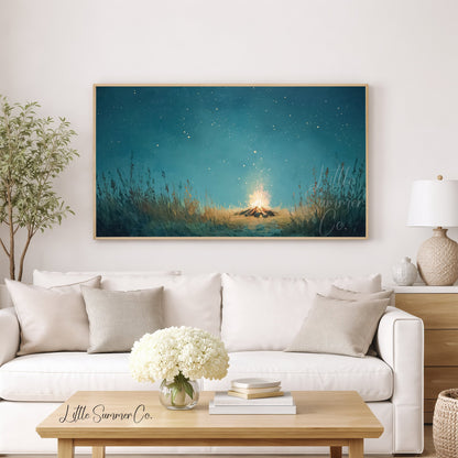 Night Campfire Frame TV Art displayed on a TV