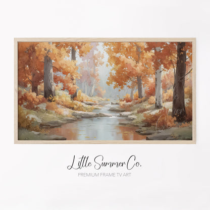 Autumn Stream Path Frame TV Art displayed on a TV