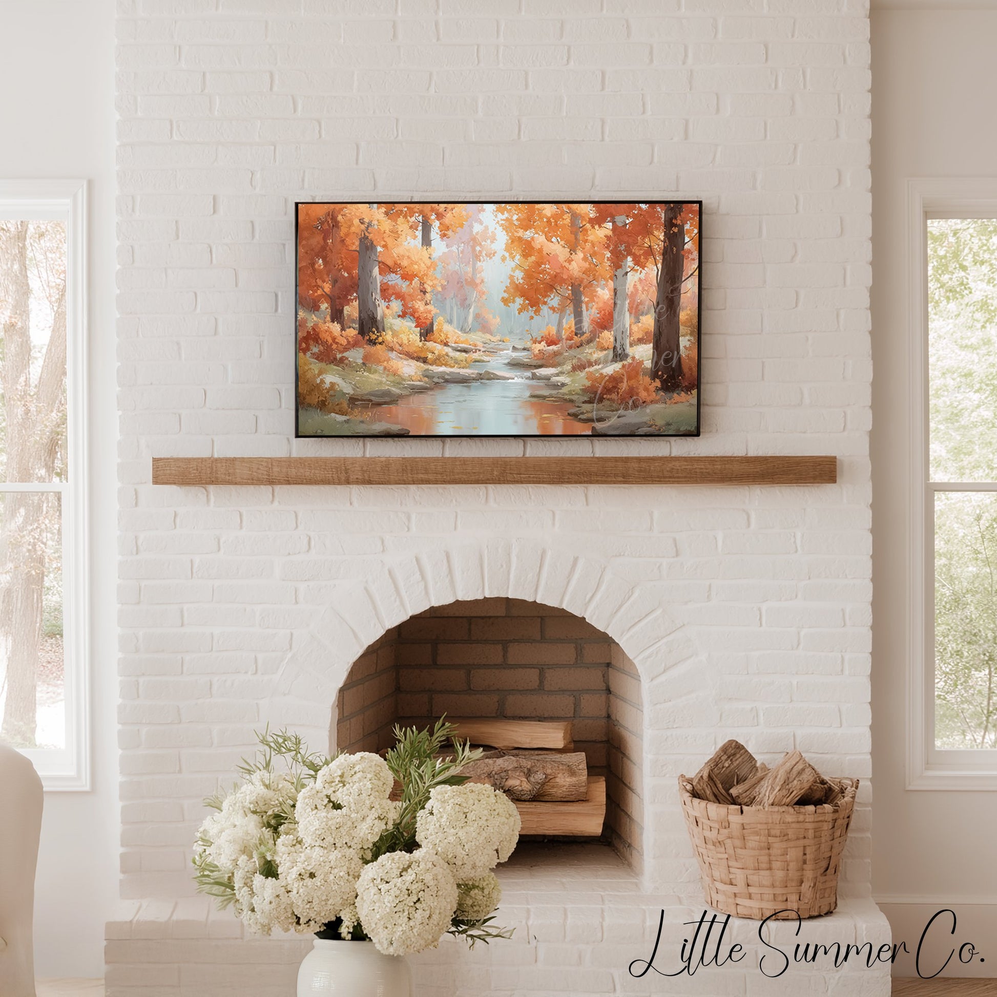 Autumn Stream Path Frame TV Art displayed on a TV