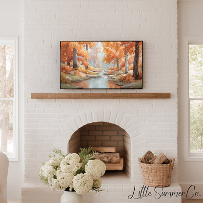 Autumn Stream Path Frame TV Art displayed on a TV