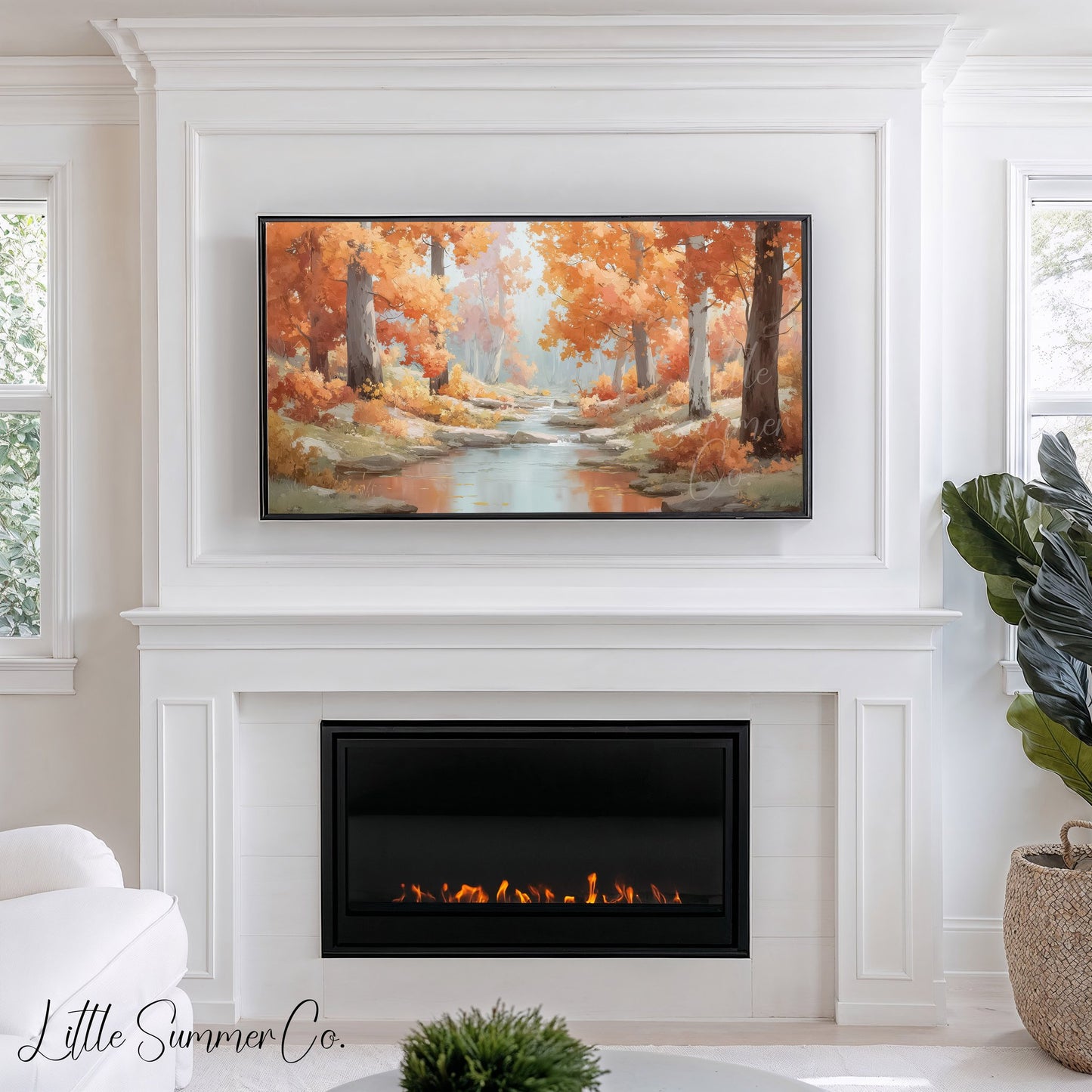 Autumn Stream Path Frame TV Art displayed on a TV
