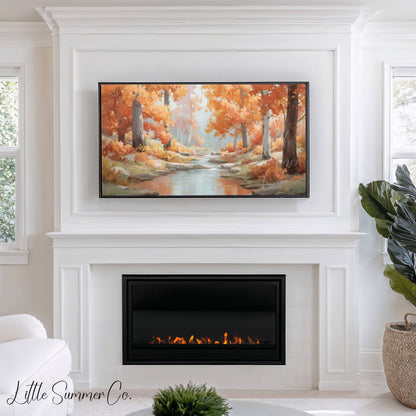 Autumn Stream Path Frame TV Art displayed on a TV