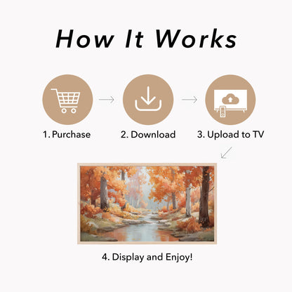 Autumn Stream Path Frame TV Art displayed on a TV