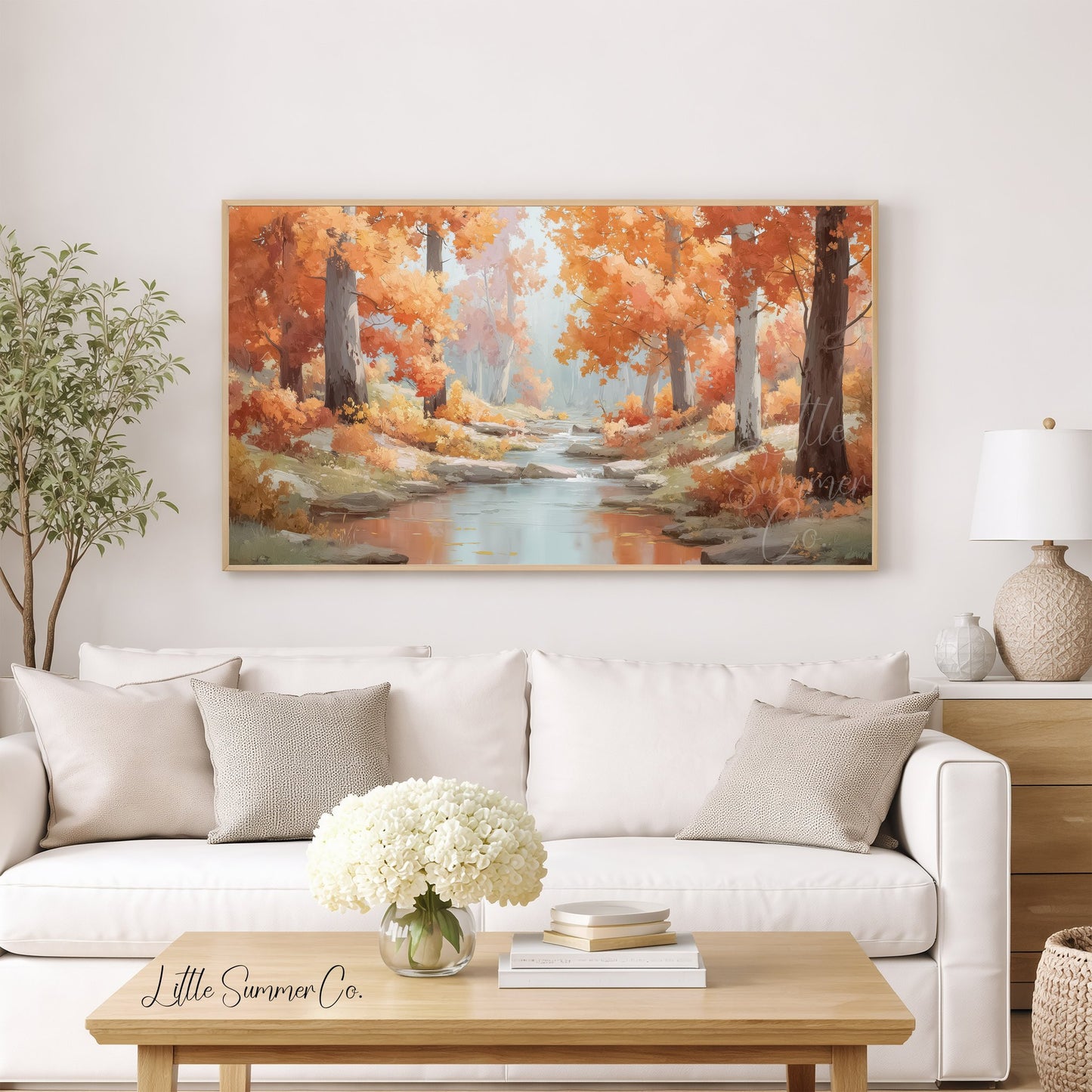 Autumn Stream Path Frame TV Art displayed on a TV
