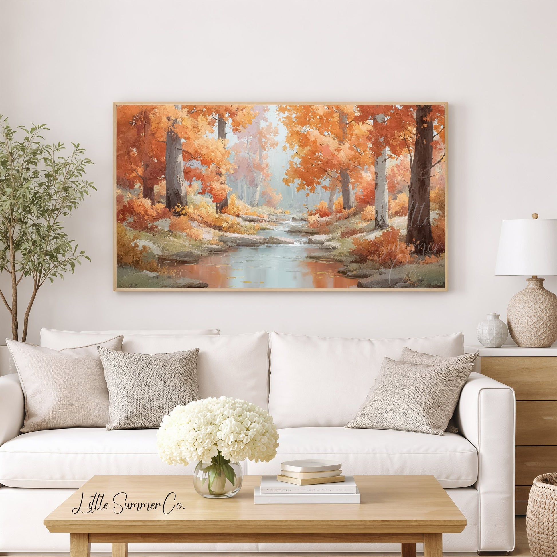 Autumn Stream Path Frame TV Art displayed on a TV