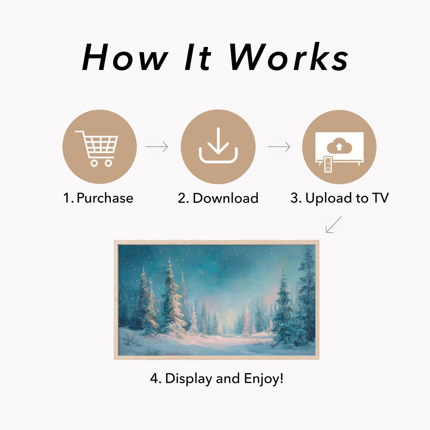 Snowy Pine Forest Clearing Frame TV Art displayed on a TV