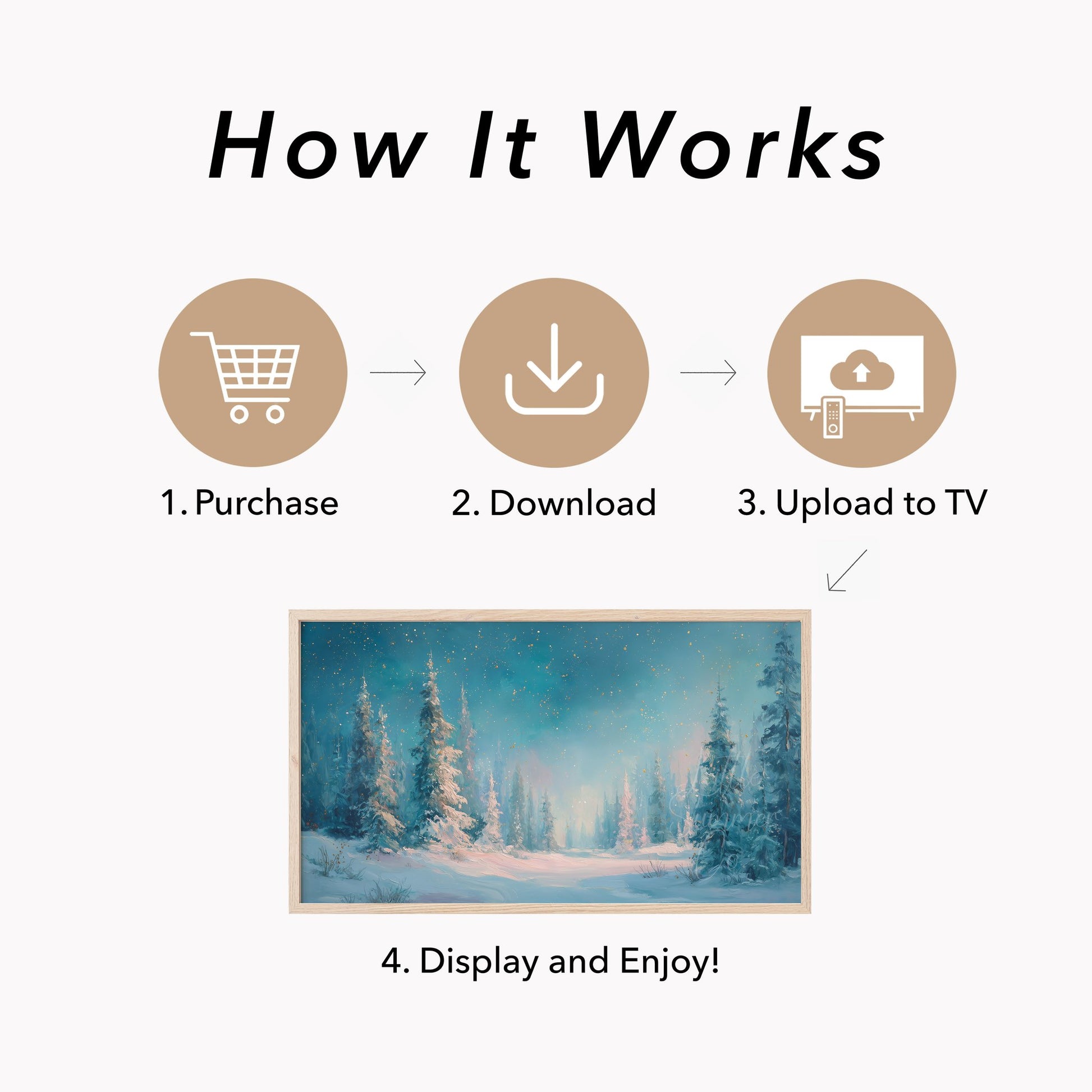 Snowy Pine Forest Clearing Frame TV Art displayed on a TV