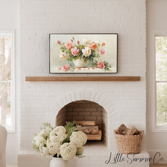 Pink Roses in White Bowl Frame TV Art displayed on a TV