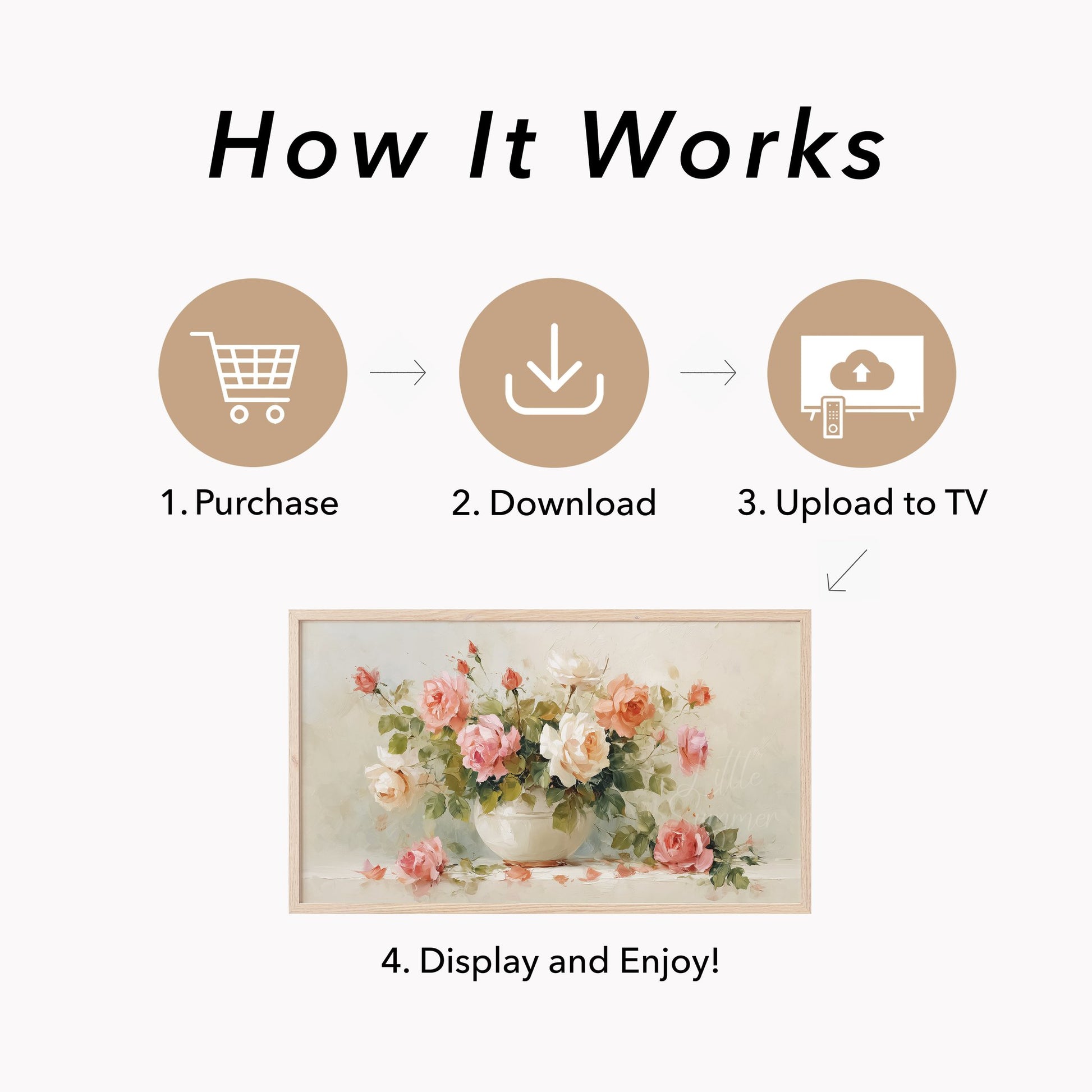 Pink Roses in White Bowl Frame TV Art displayed on a TV