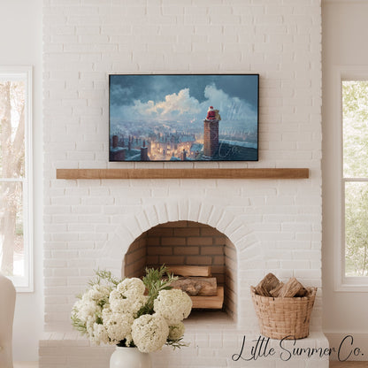 Santa by Chimney City View Frame TV Art displayed on a TV