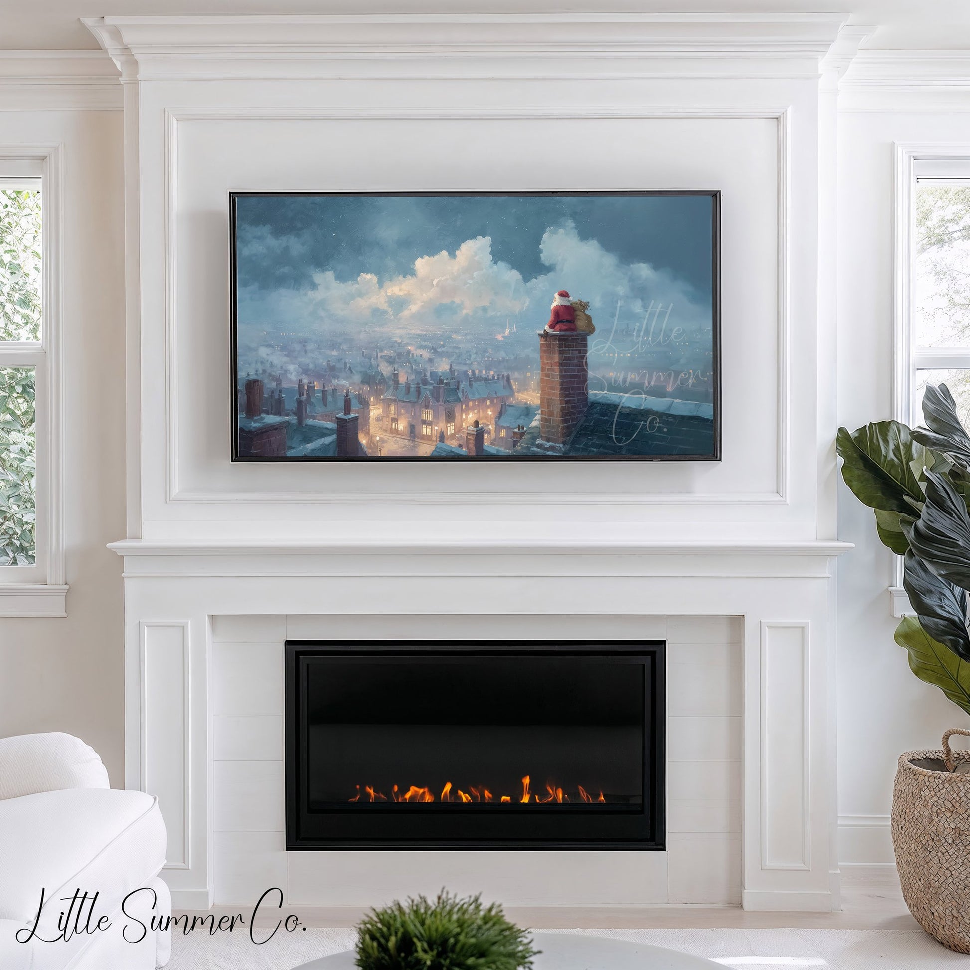 Santa by Chimney City View Frame TV Art displayed on a TV