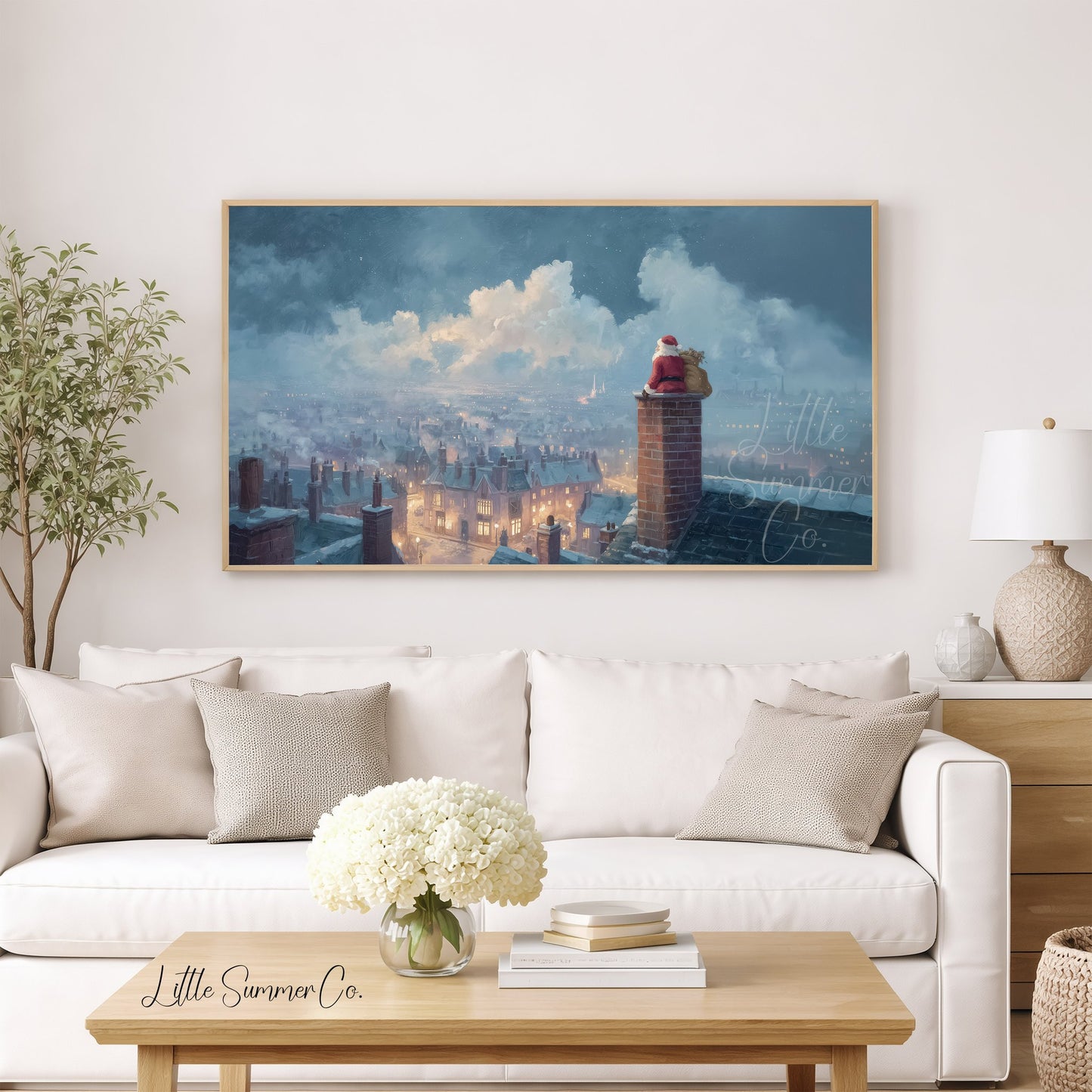 Santa by Chimney City View Frame TV Art displayed on a TV