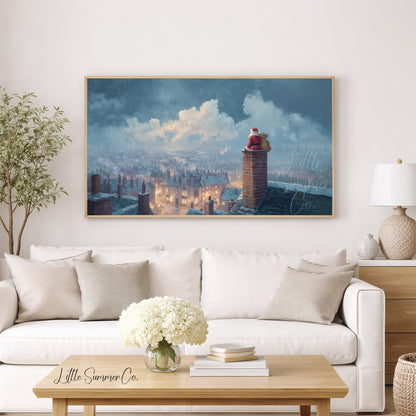 Santa by Chimney City View Frame TV Art displayed on a TV