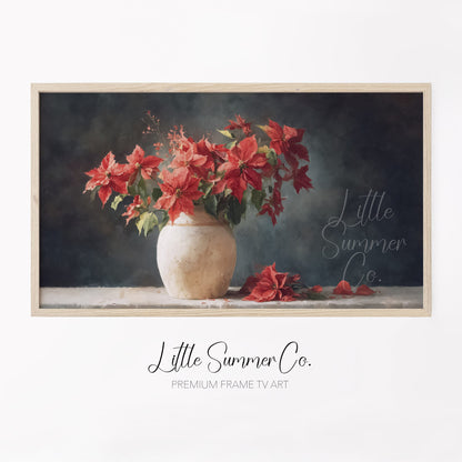 Poinsettias in Rustic Vase Frame TV Art displayed on a TV