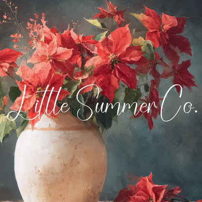 Poinsettias in Rustic Vase Frame TV Art displayed on a TV
