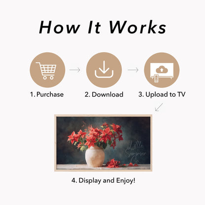 Poinsettias in Rustic Vase Frame TV Art displayed on a TV