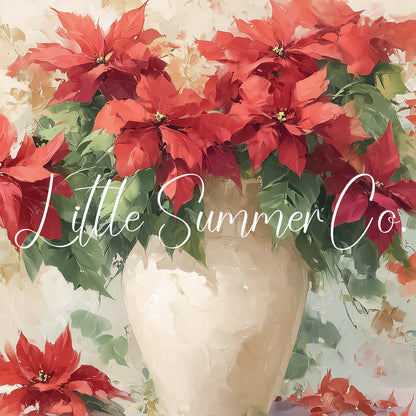Red Poinsettias in White Vase Frame TV Art displayed on a TV