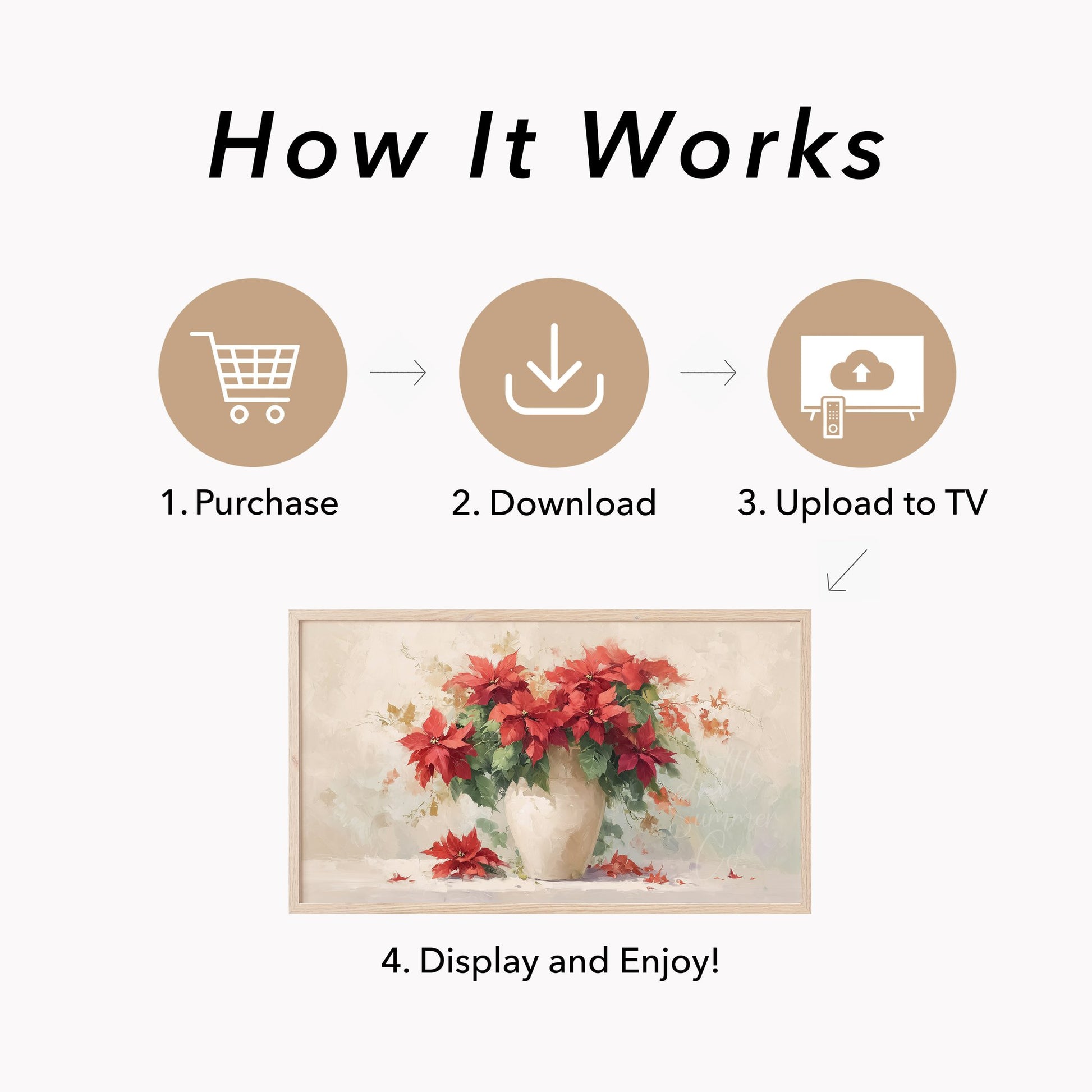 Red Poinsettias in White Vase Frame TV Art displayed on a TV