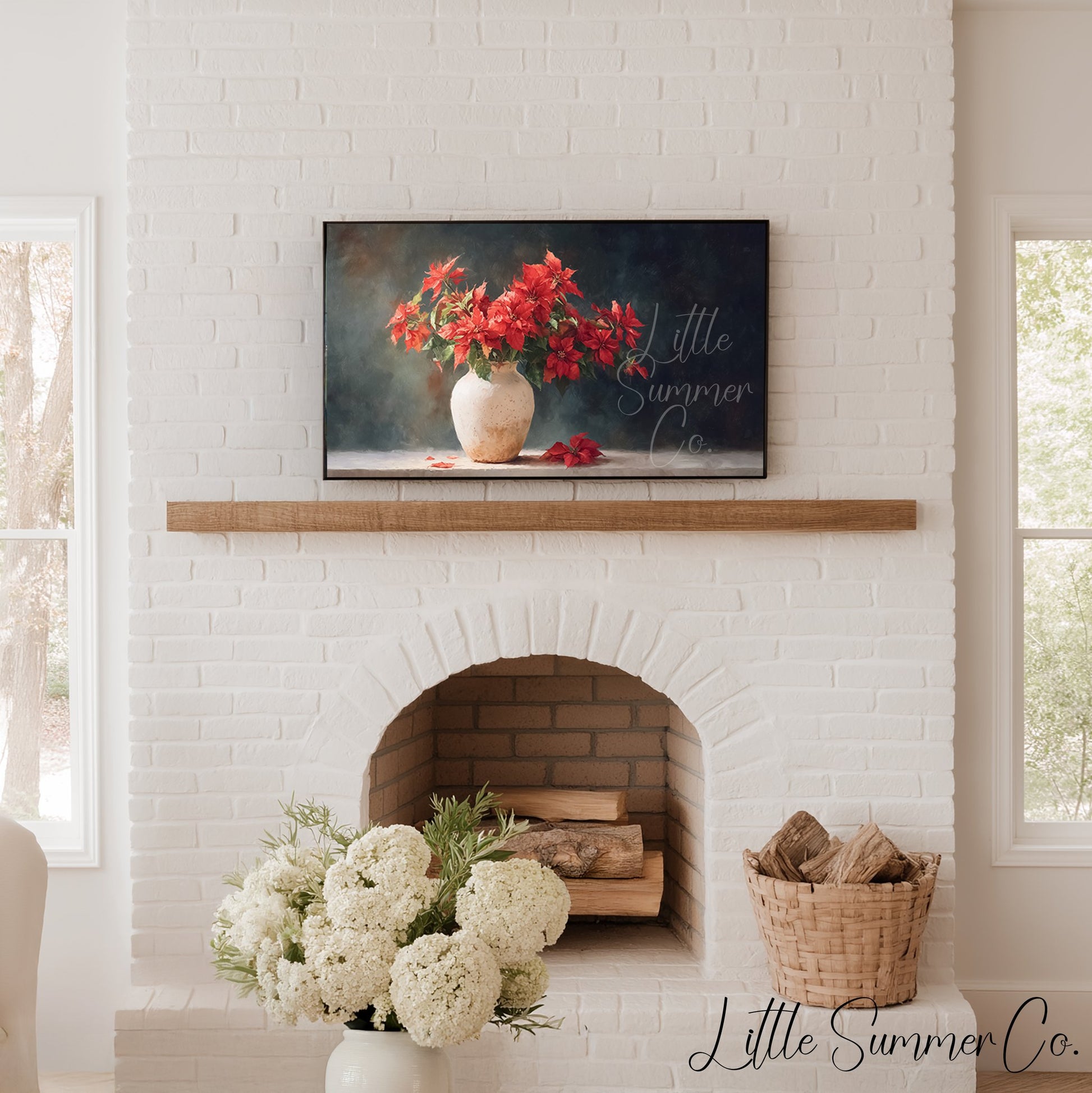Poinsettia Bouquet in Vase Frame TV Art displayed on a TV