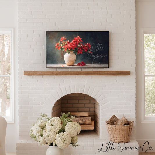 Poinsettia Bouquet in Vase Frame TV Art displayed on a TV