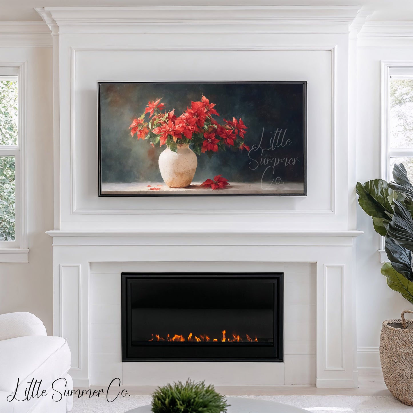 Poinsettia Bouquet in Vase Frame TV Art displayed on a TV