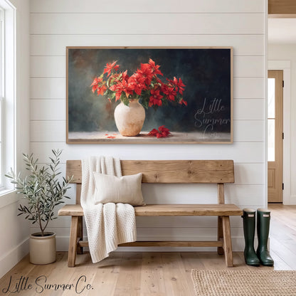 Poinsettia Bouquet in Vase Frame TV Art displayed on a TV