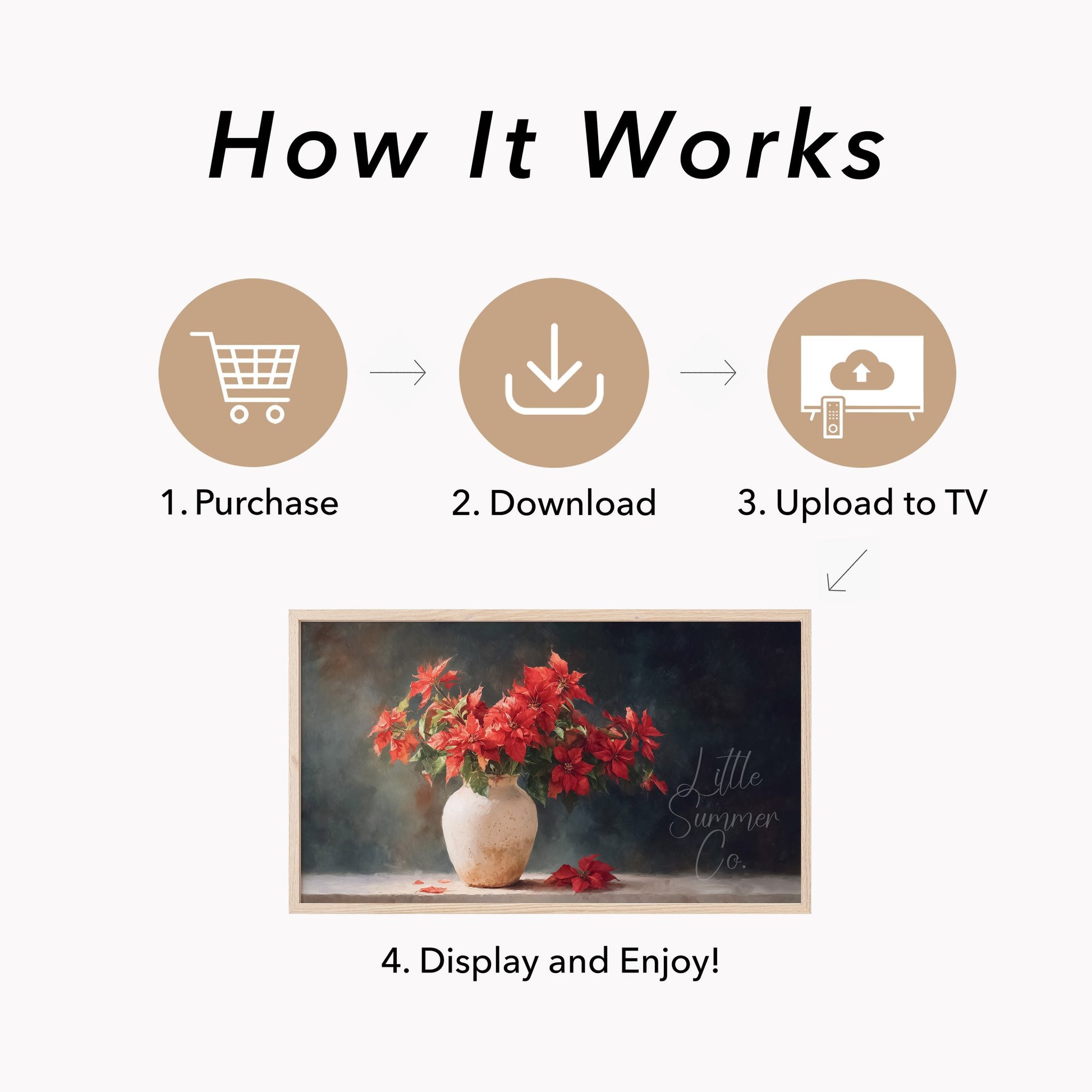 Poinsettia Bouquet in Vase Frame TV Art displayed on a TV