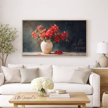 Poinsettia Bouquet in Vase Frame TV Art displayed on a TV