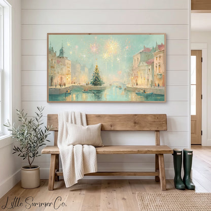 New Year Fireworks Canal Frame TV Art displayed on a TV