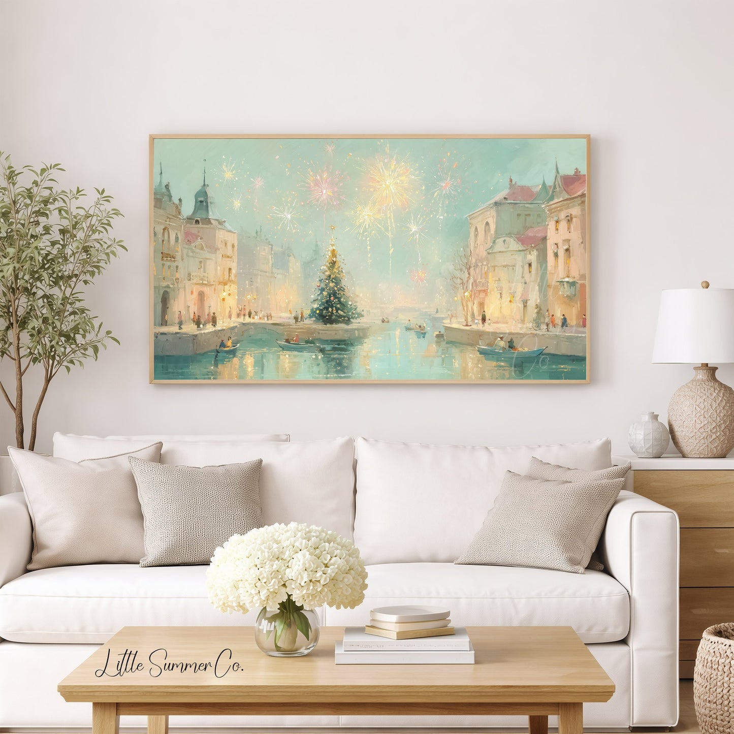 New Year Fireworks Canal Frame TV Art displayed on a TV