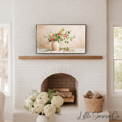 Holly Branches in Vase Frame TV Art displayed on a TV