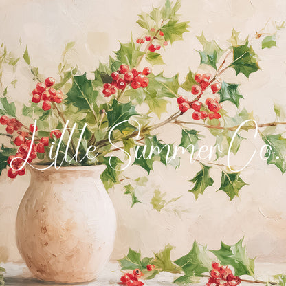 Holly Branches in Vase Frame TV Art displayed on a TV