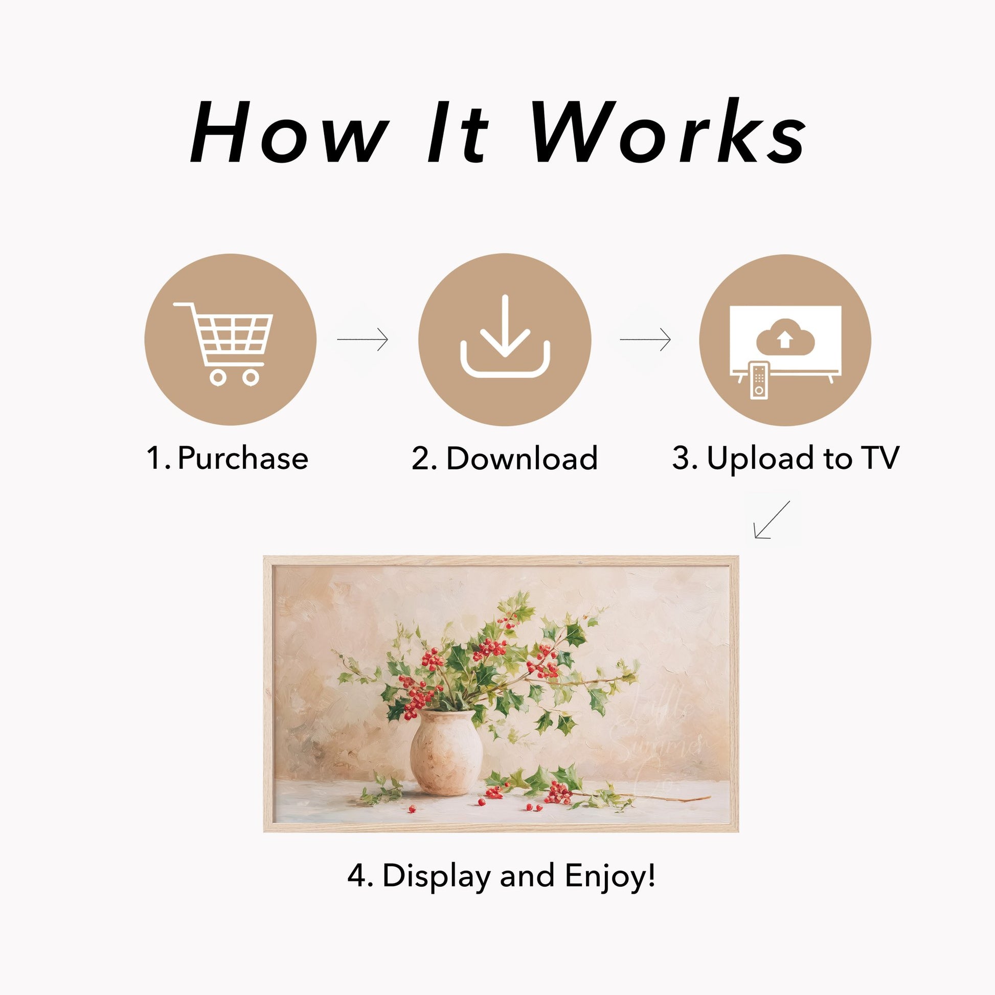Holly Branches in Vase Frame TV Art displayed on a TV
