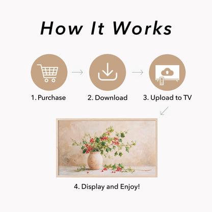 Holly Branches in Vase Frame TV Art displayed on a TV