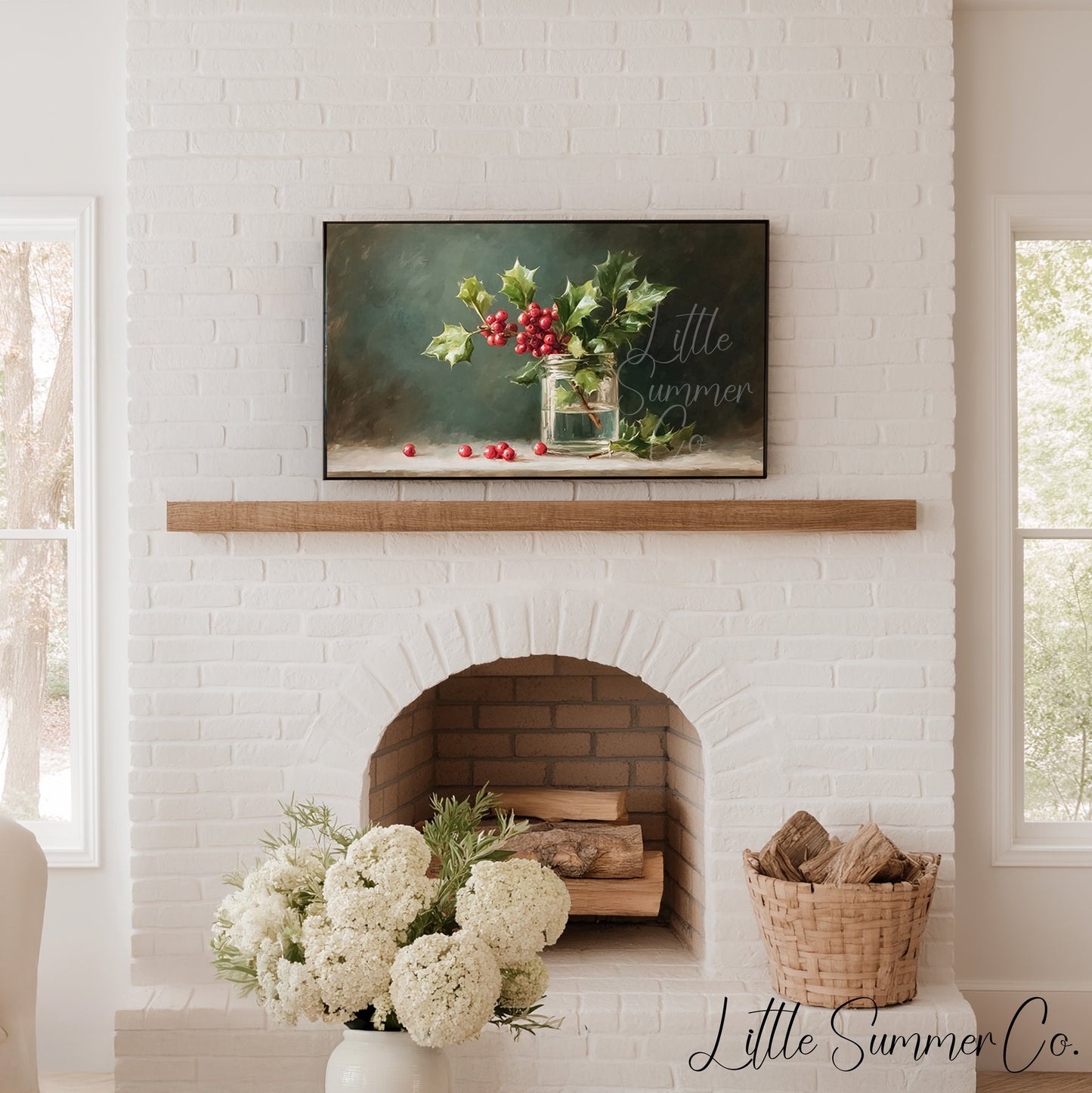 Holly Sprig in Glass Jar Frame TV Art displayed on a TV