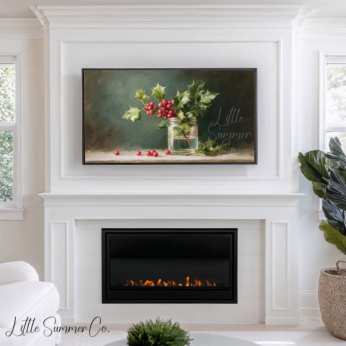 Holly Sprig in Glass Jar Frame TV Art displayed on a TV
