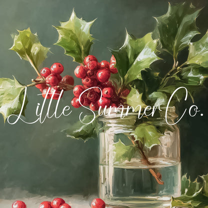 Holly Sprig in Glass Jar Frame TV Art displayed on a TV