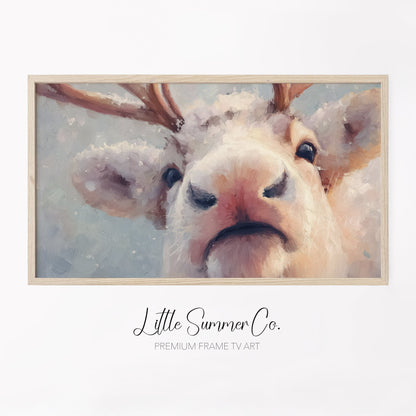 Reindeer Close Up Frame TV Art displayed on a TV