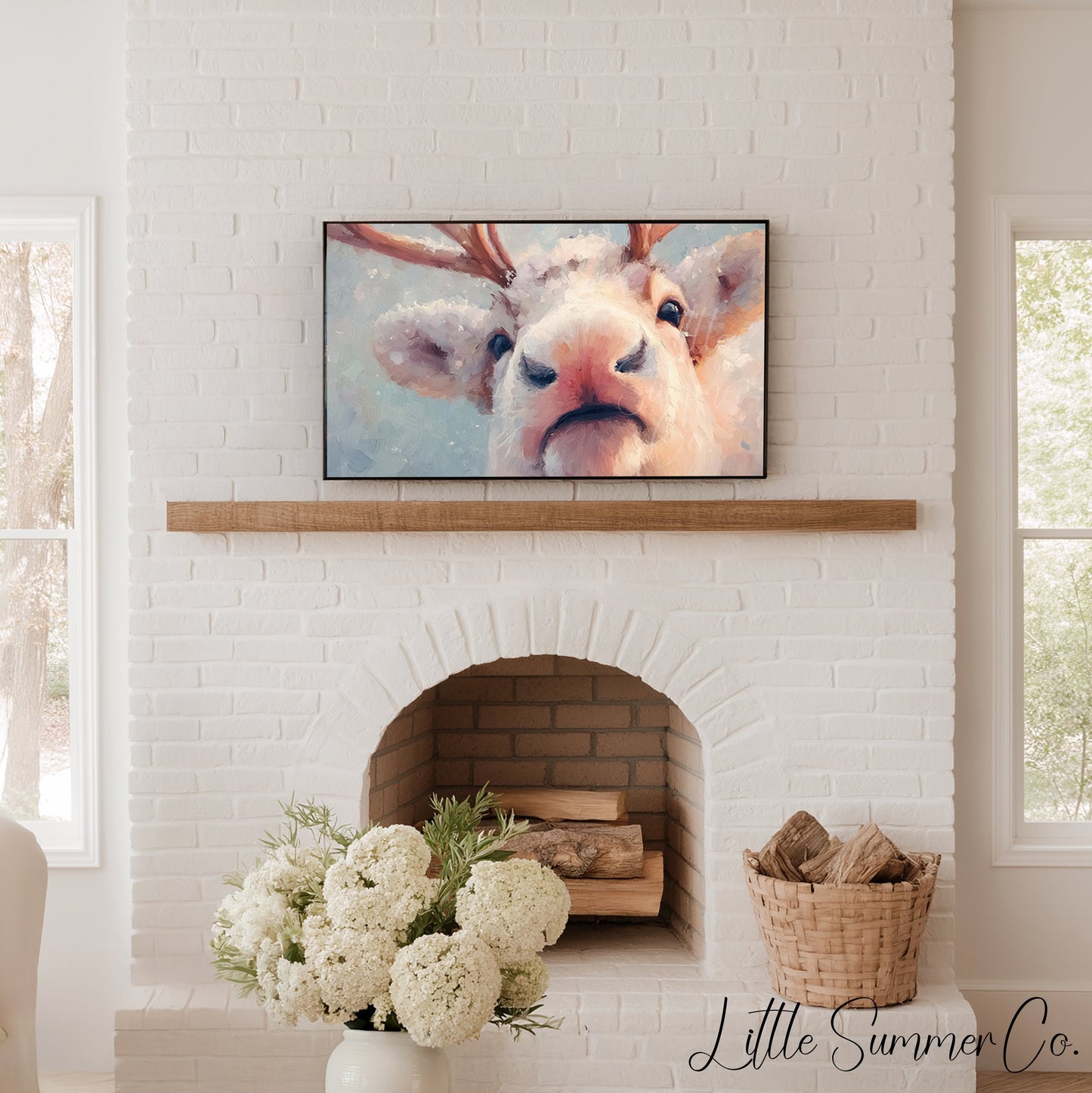 Reindeer Close Up Frame TV Art displayed on a TV