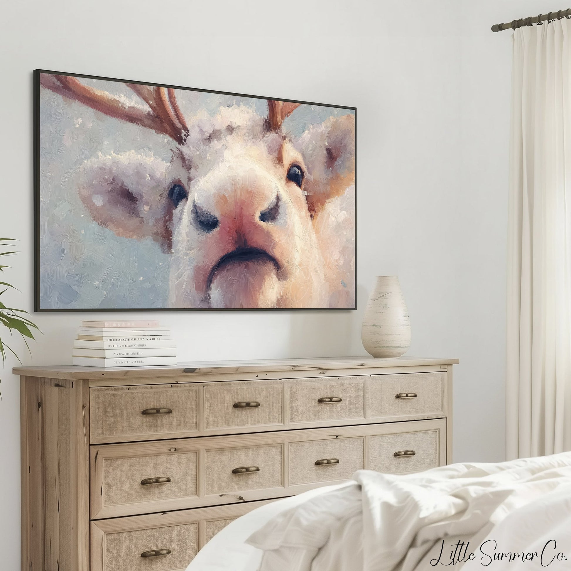 Reindeer Close Up Frame TV Art displayed on a TV