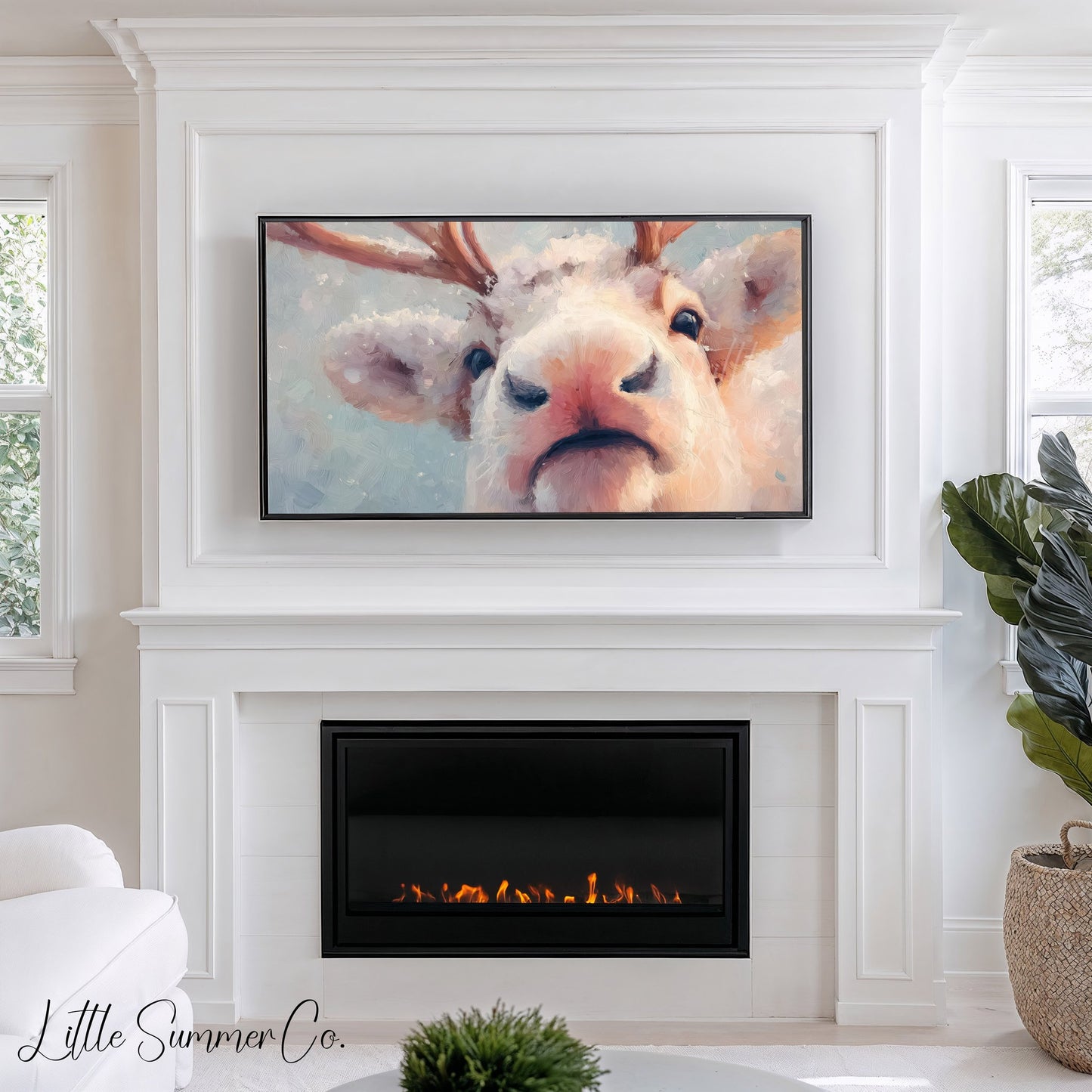 Reindeer Close Up Frame TV Art displayed on a TV