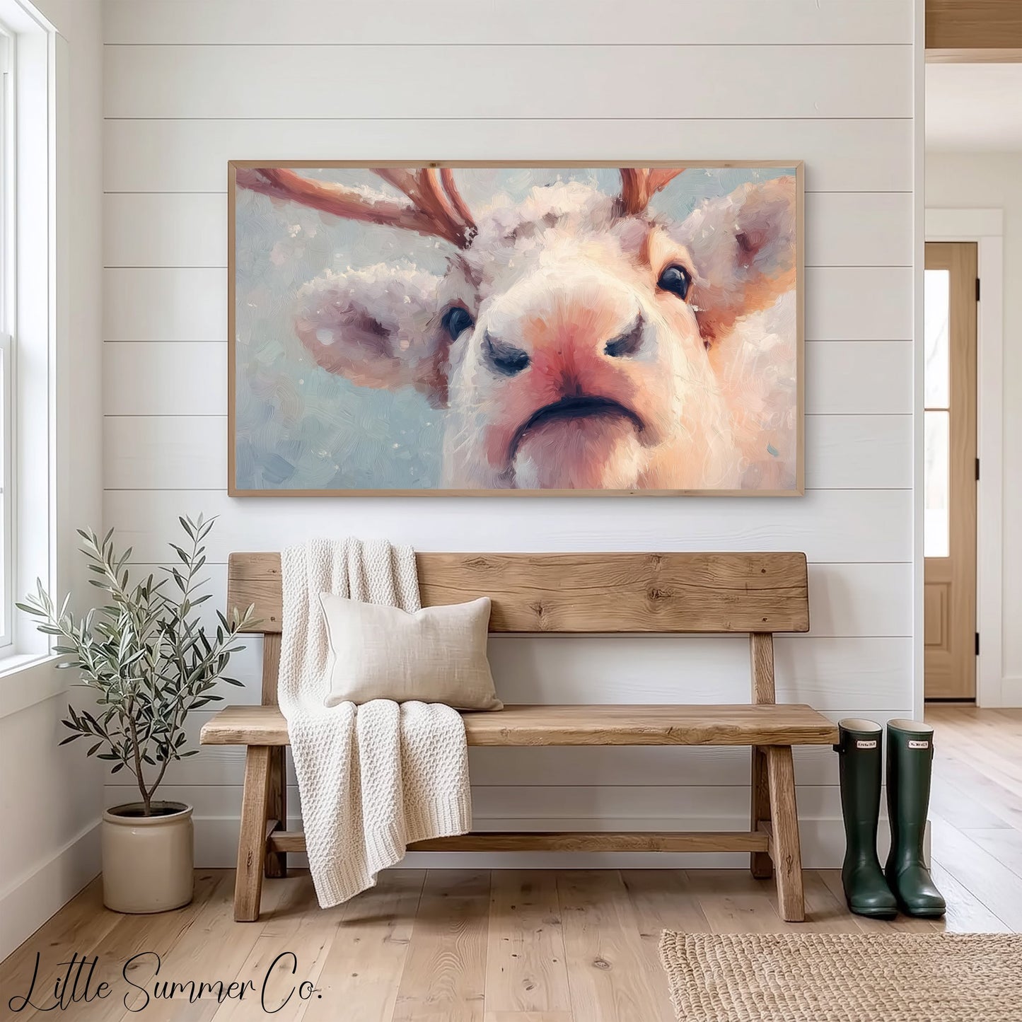 Reindeer Close Up Frame TV Art displayed on a TV