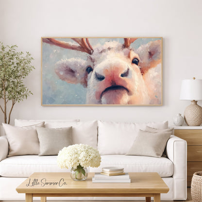 Reindeer Close Up Frame TV Art displayed on a TV