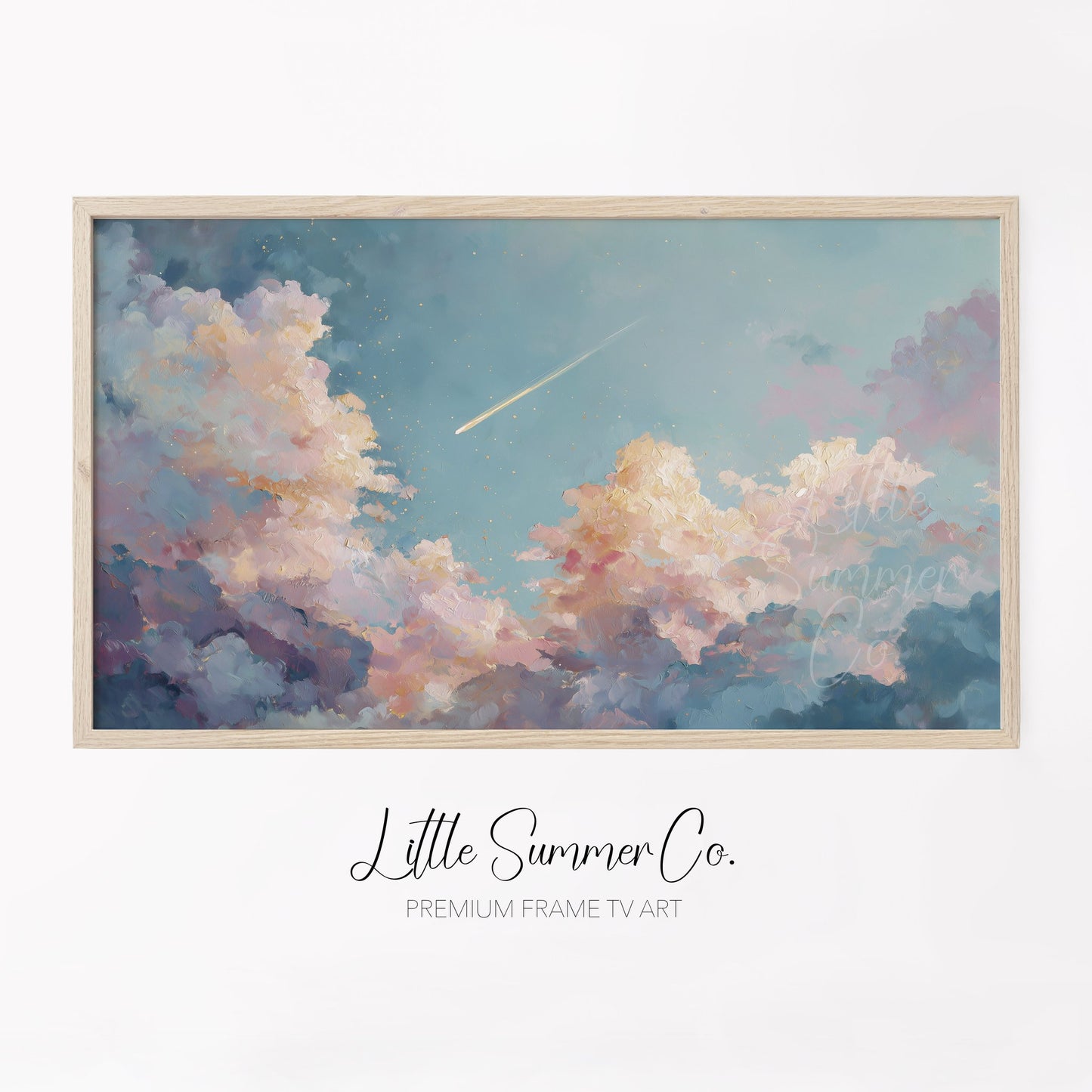 Shooting Star Pastel Clouds Frame TV Art displayed on a TV