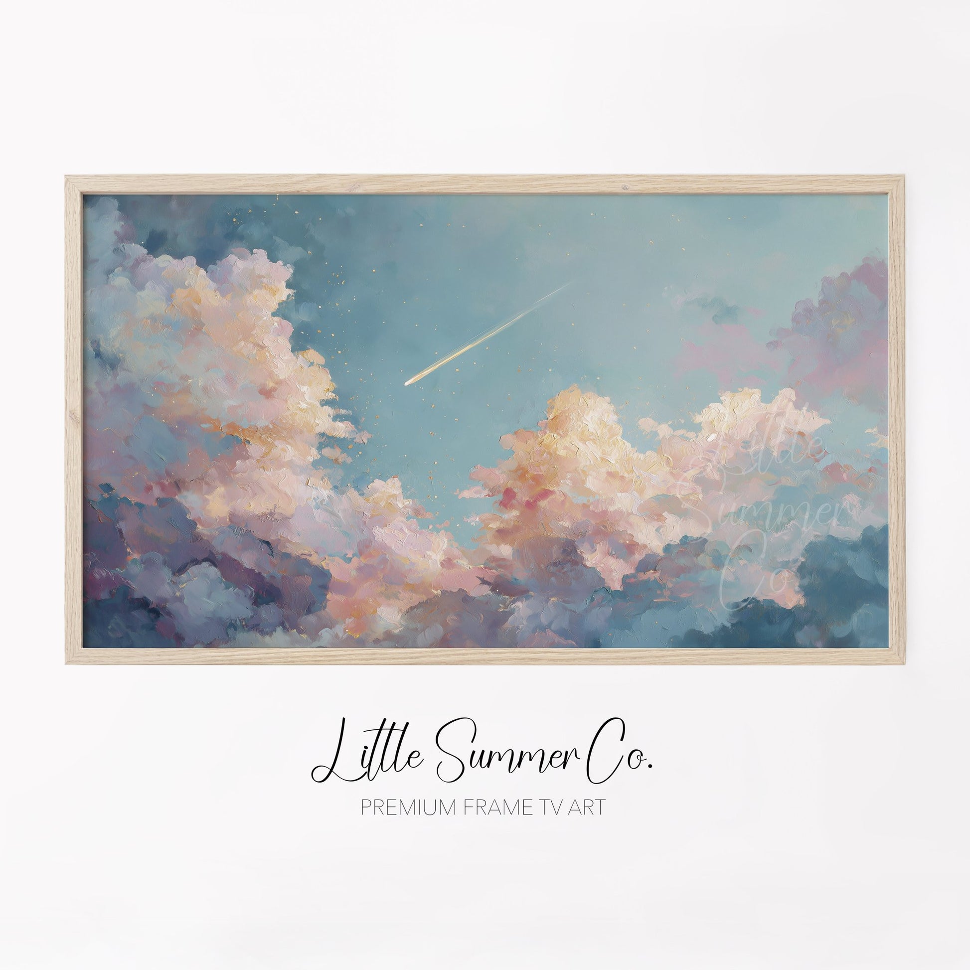 Shooting Star Pastel Clouds Frame TV Art displayed on a TV