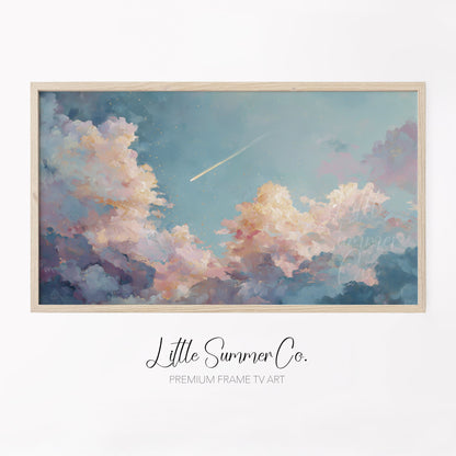 Shooting Star Pastel Clouds Frame TV Art displayed on a TV