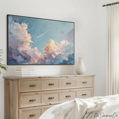 Shooting Star Pastel Clouds Frame TV Art displayed on a TV